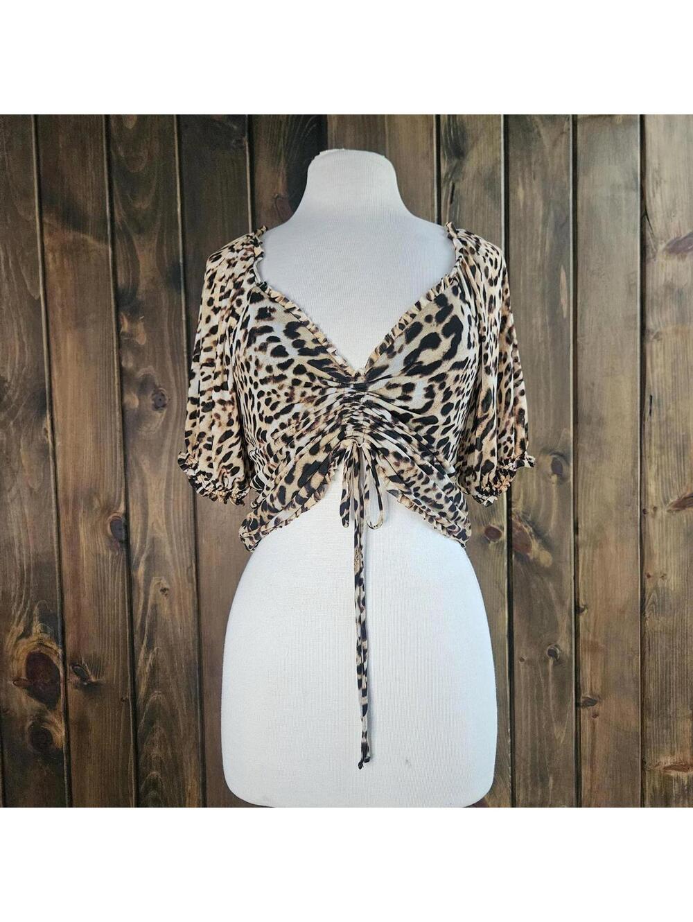 Vintage 2000 Y2k Micro Mesh Adjustable Leopard print Sweet Heart Square Neckline